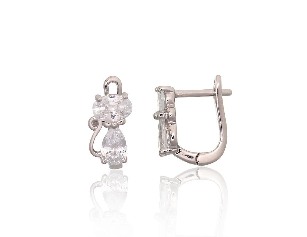 Silver Earrings with English Clasp A2204287PRhGrCZ