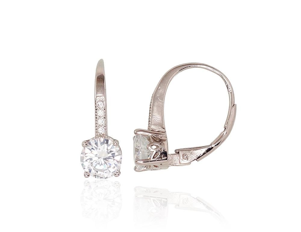 Silver Earrings with English Clasp A2203102PRhGrCZ