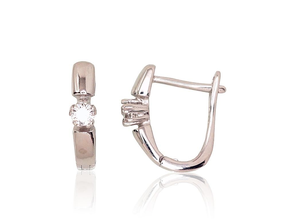 Silver Earrings with English Clasp A2203105PRhGrCZ