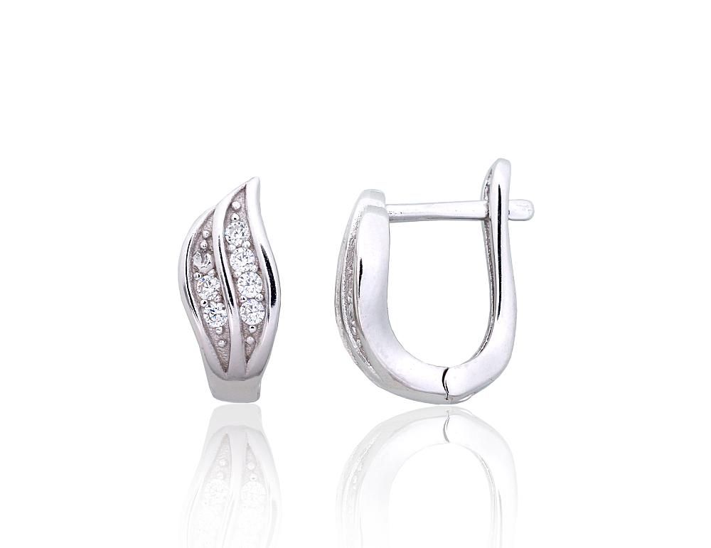 Silver Earrings with English Clasp A2203850PRhGrCZ