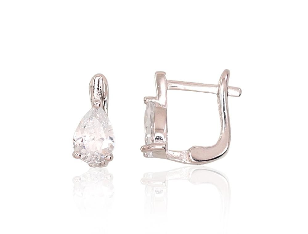 Silver Earrings with English Clasp A2202948PRhGrCZ