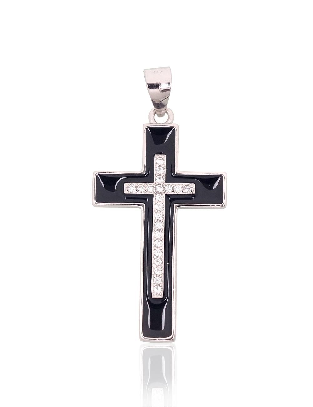 Silver pendant A2301981PRhGrCZMLBK Silver 925° Rhodium Plating Zirkons  Jewelery enamel  Crosses and Icons
