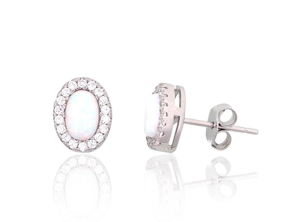 Silver stud earrings A2204143PRhGrCZOPW Silver 925° Rhodium Plating Zirkons  Opalit  stud
