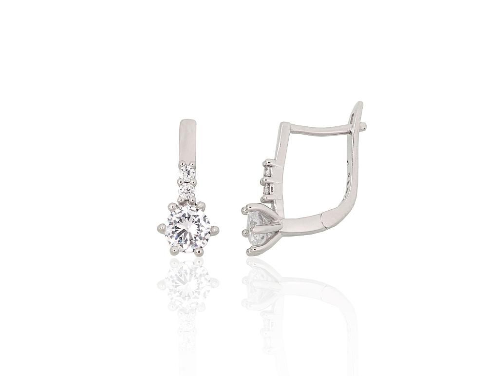 Silver earrings with 'english' lock A2204308PRhGrCZ Silver 925° Rhodium Plating Zirkons  "English" lock