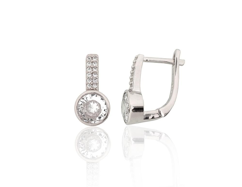 Silver earrings with 'english' lock A2204310PRhGrCZ Silver 925° Rhodium Plating Zirkons  "English" lock