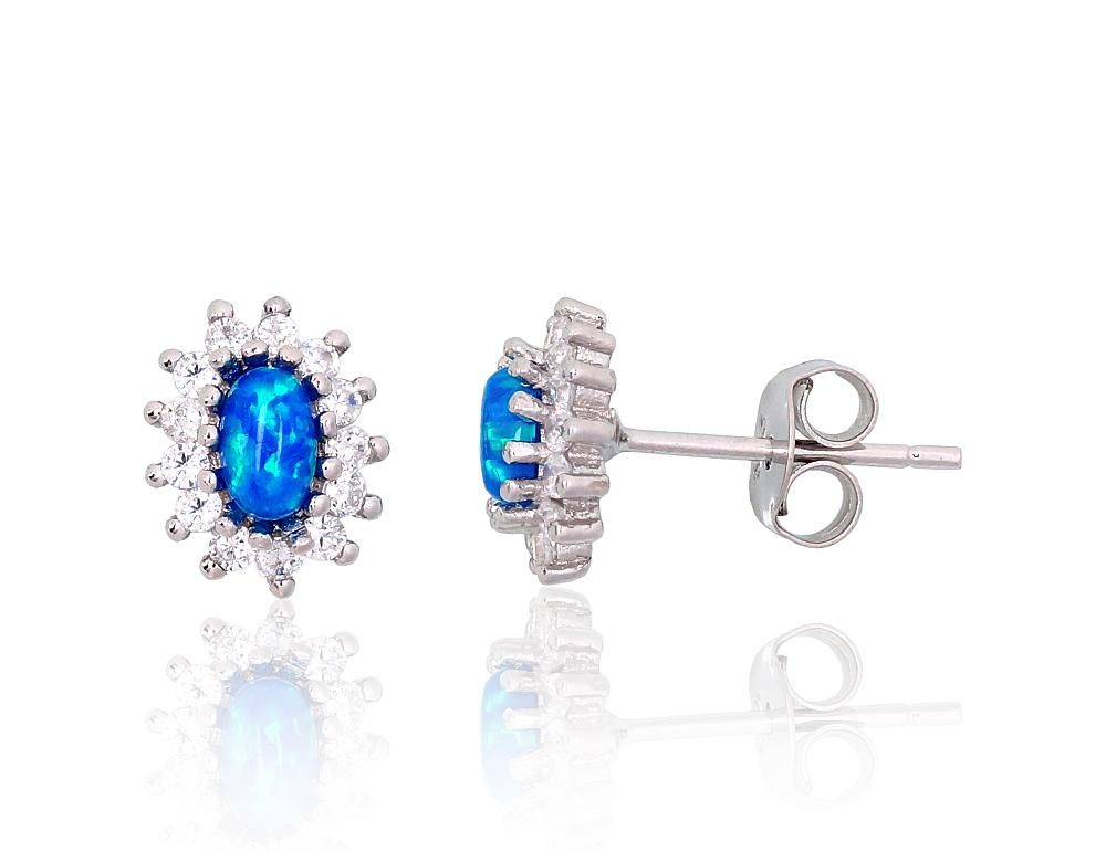 Silver stud earrings A2204141PRhGrCZOPB Silver 925° Rhodium Plating Zirkons  Opalit  stud