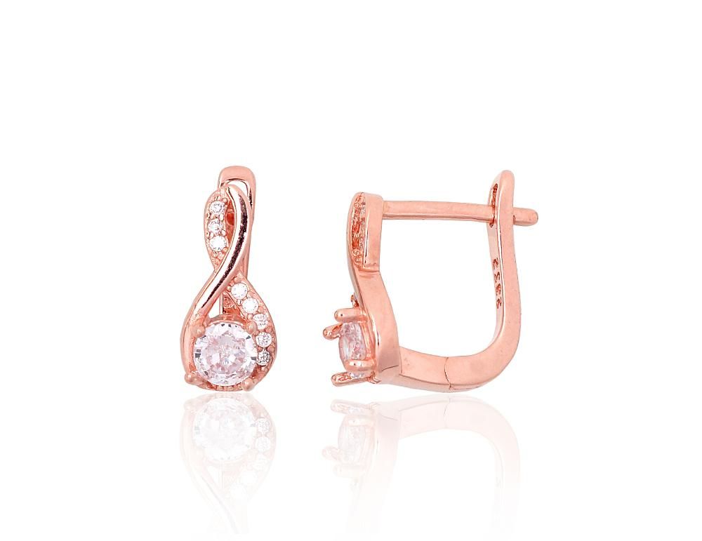 Silver earrings with 'english' lock A2204106PAuRCZ Silver 925° red gold Plating Zirkons  "English" lock