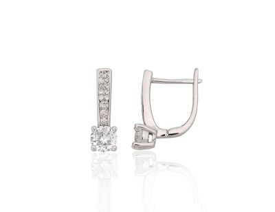 Silver earrings with 'english' lock A2204309PRhGrCZ Silver 925° Rhodium Plating Zirkons  "English" lock