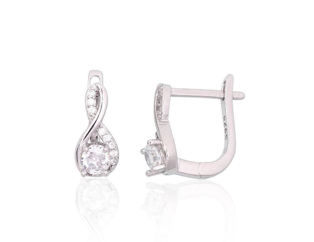 Silver earrings with 'english' lock A2204106PRhGrCZ Silver 925° Rhodium Plating Zirkons  "English" lock