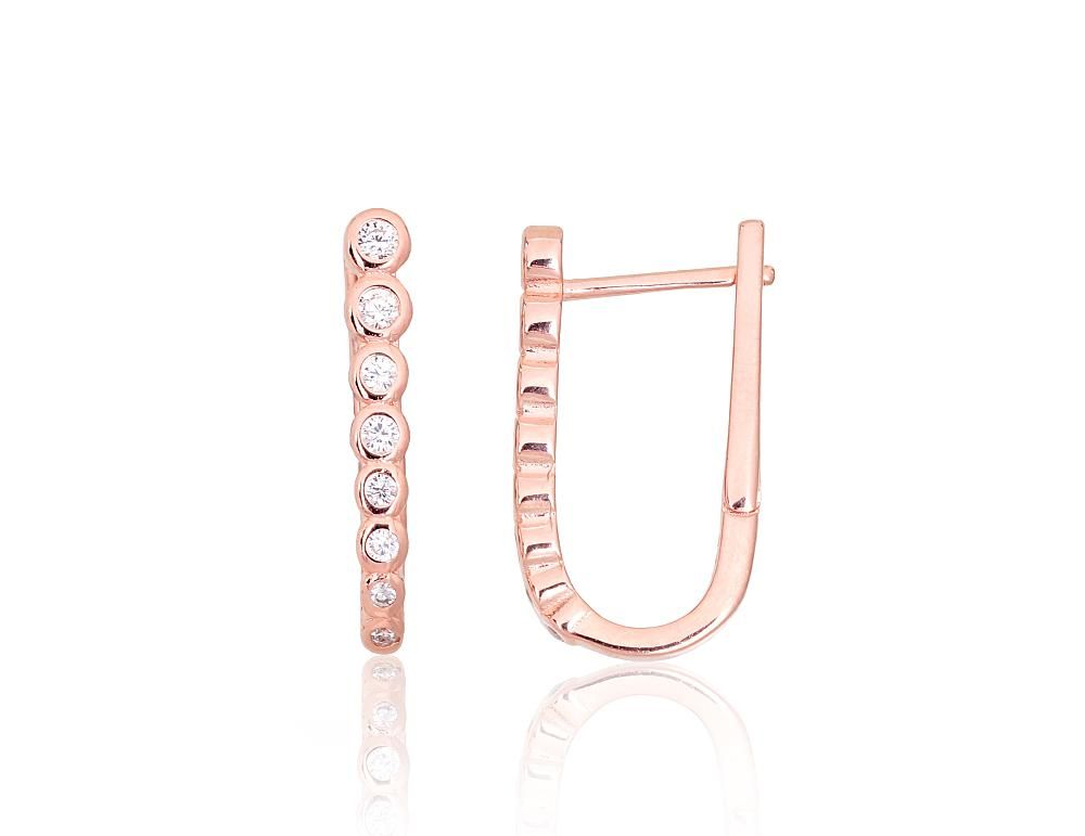 Silver earrings with 'english' lock A2204123PAuRCZ Silver 925° red gold Plating Zirkons  "English" lock