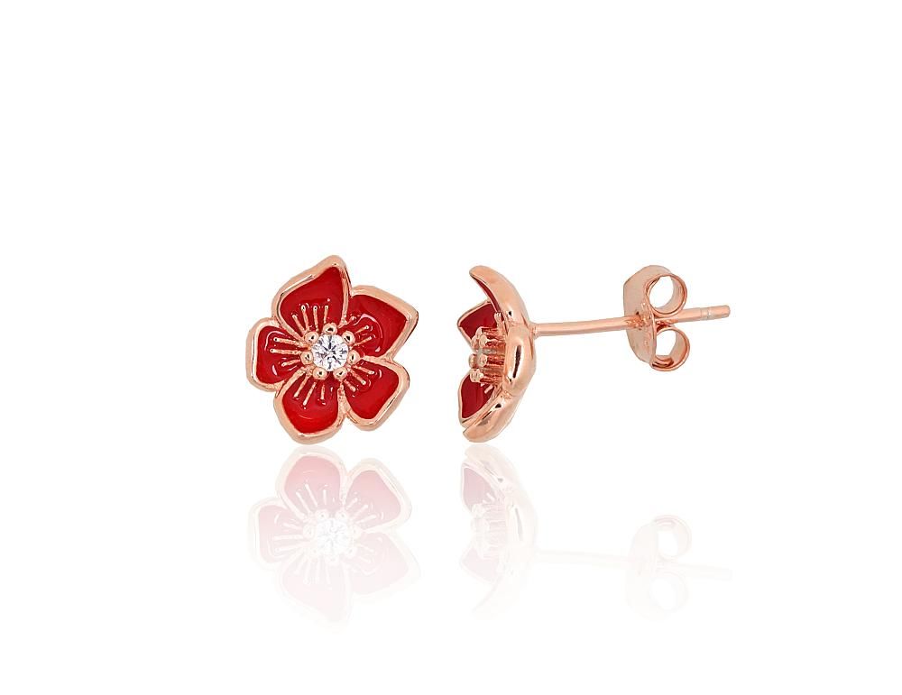 Silver stud earrings A2204298PAuRCZMLR Silver 925° red gold Plating Zirkons  Jewelery enamel  stud
