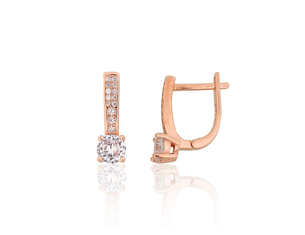Silver earrings with 'english' lock A2204309PAuRCZ Silver 925° red gold Plating Zirkons  "English" lock