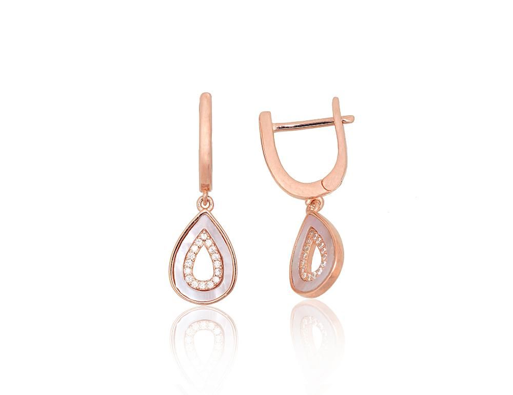Silver earrings with 'english' lock A2204313PAuRCZPL Silver 925° red gold Plating Zirkons  Motherofpearl  "English" lock