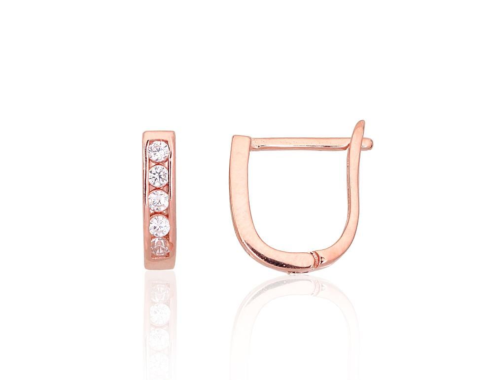 Silver earrings with 'english' lock A2204122PAuRCZ Silver 925° red gold Plating Zirkons  "English" lock