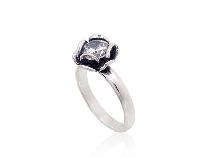 Silver ring A2101827POxBkCZ Silver 925° oxide Plating Zirkons  Women