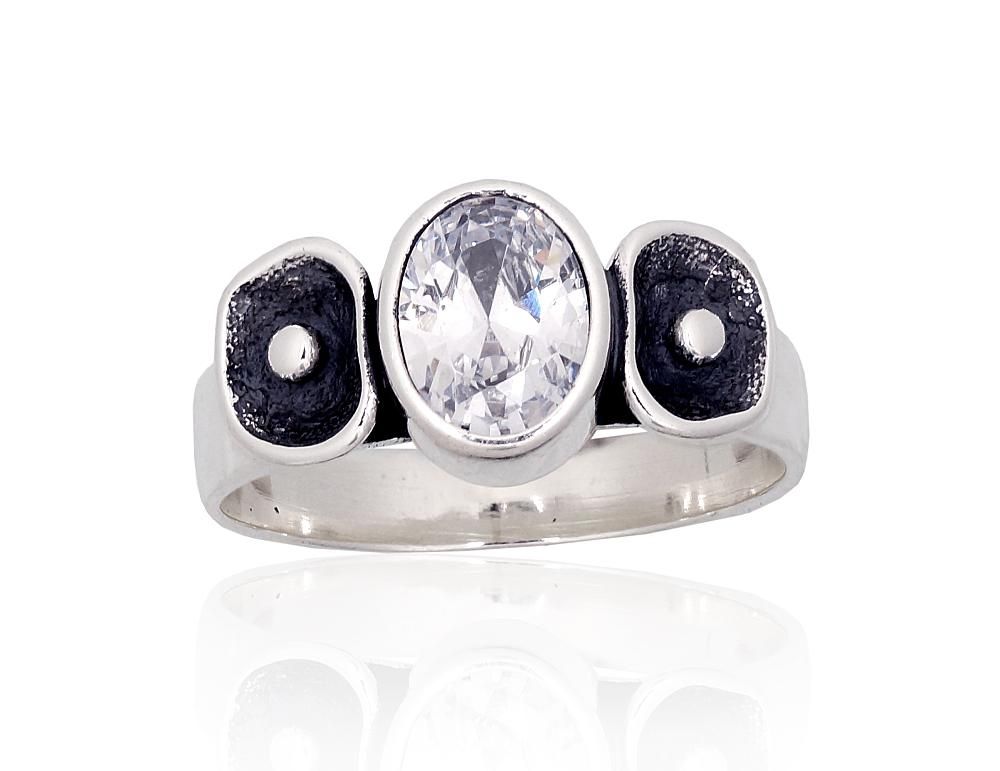 Silver ring A2101828POxBkCZ Silver 925° oxide Plating Zirkons  Women