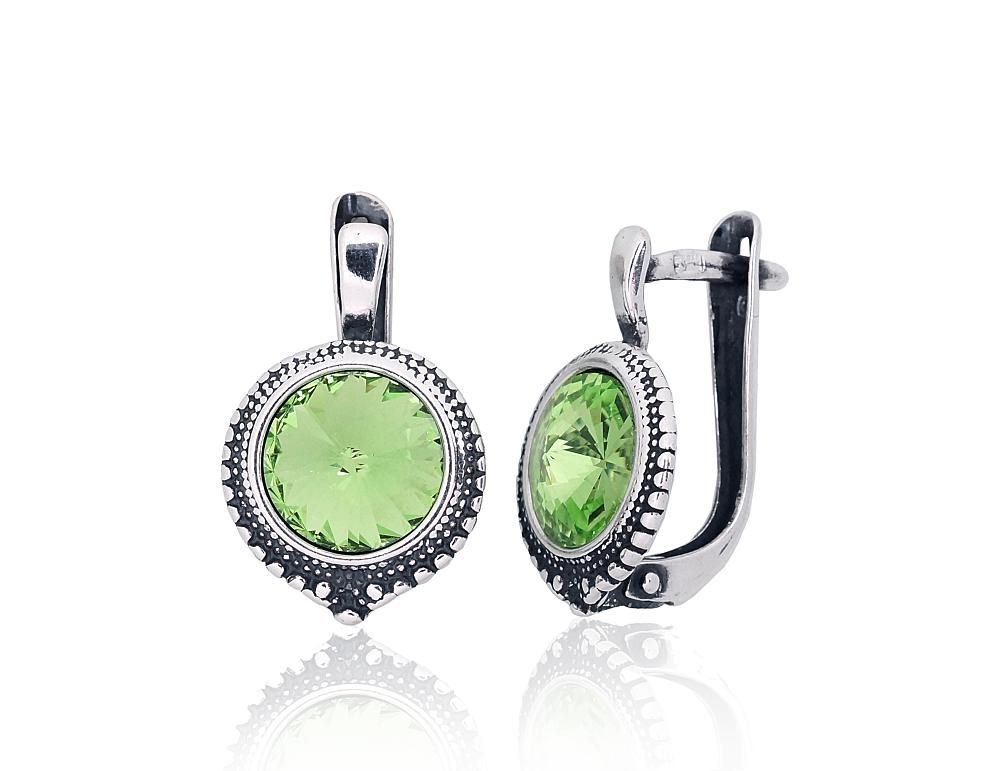 Silver earrings with 'english' lock A2202972POxBkSVLG Silver 925° oxide Plating Crystals  "English" lock