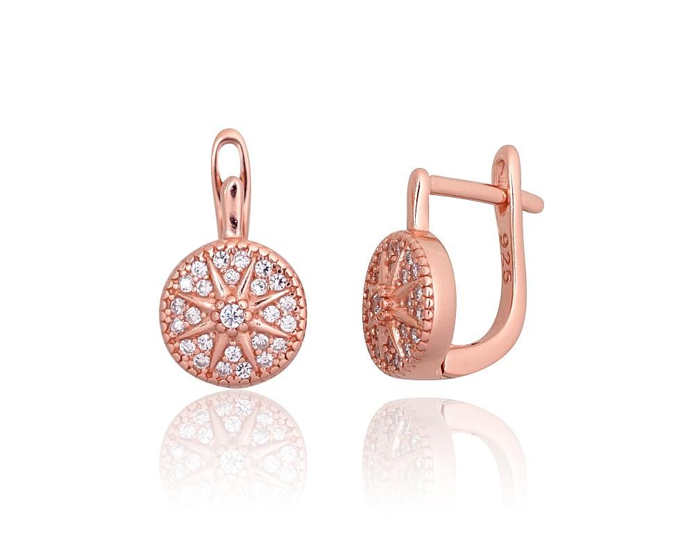 Silver earrings with 'english' lock A2203763PAuRCZ Silver 925° red gold Plating Zirkons  "English" lock