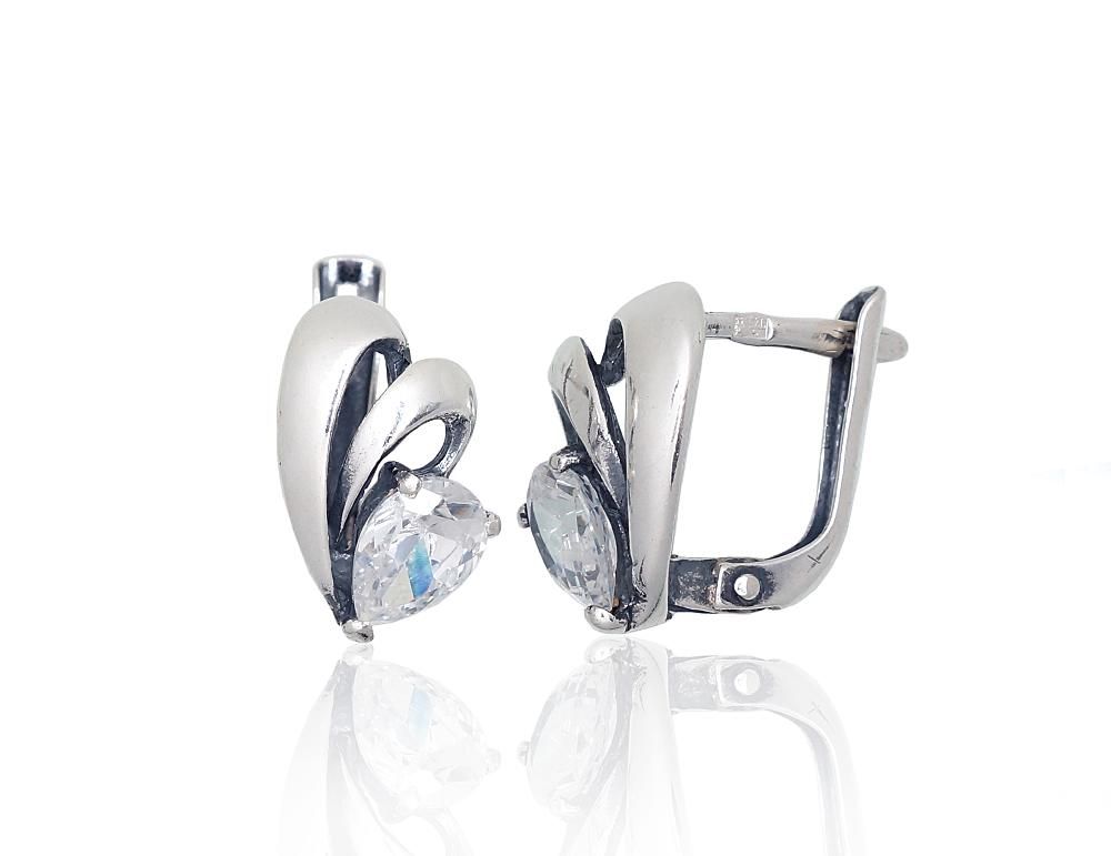 Silver earrings with 'english' lock A2203774POxBkCZ Silver 925° oxide Plating Zirkons  "English" lock