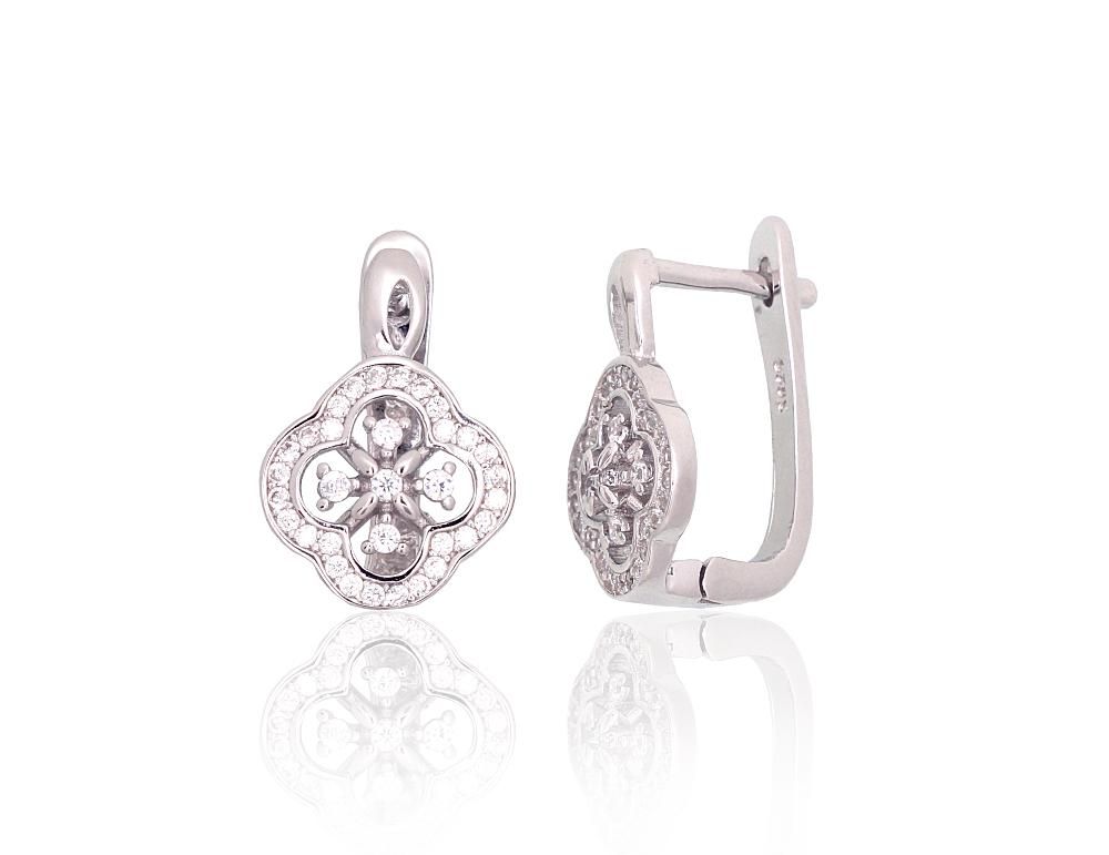 Silver earrings with 'english' lock A2204260PRhGrCZ Silver 925° Rhodium Plating Zirkons  "English" lock