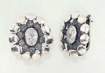 Silver earrings with 'english' lock A2202128POxBkCZ Silver 925° oxide Plating Zirkons  "English" lock