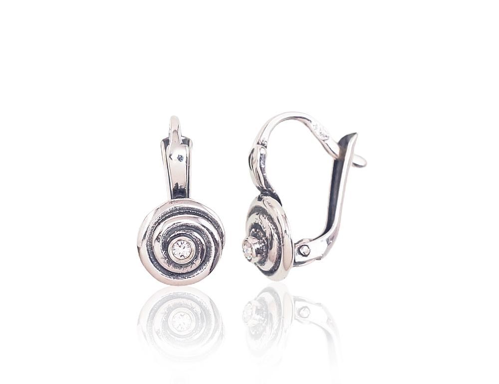 Silver earrings with 'english' lock A2203083POxBkCZ Silver 925° oxide Plating Zirkons  "English" lock