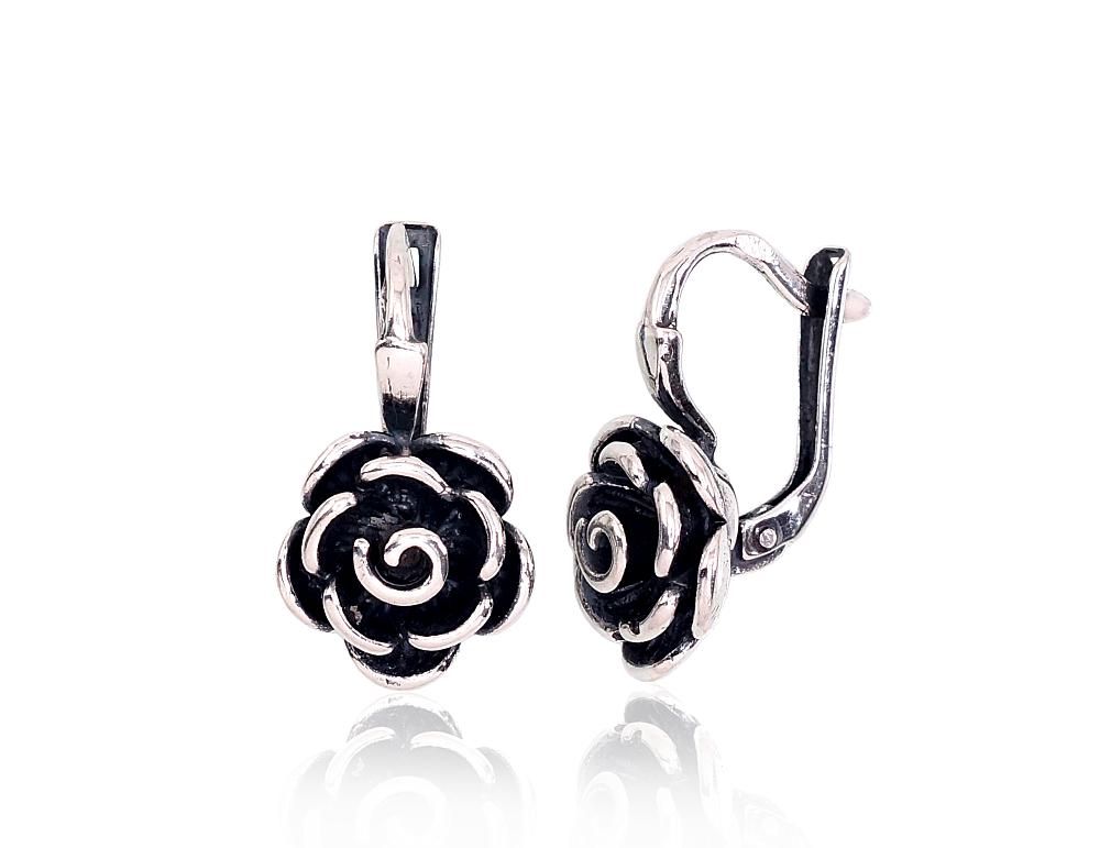 Silver earrings with 'english' lock A2203175POxBk Silver 925° oxide Plating "English" lock
