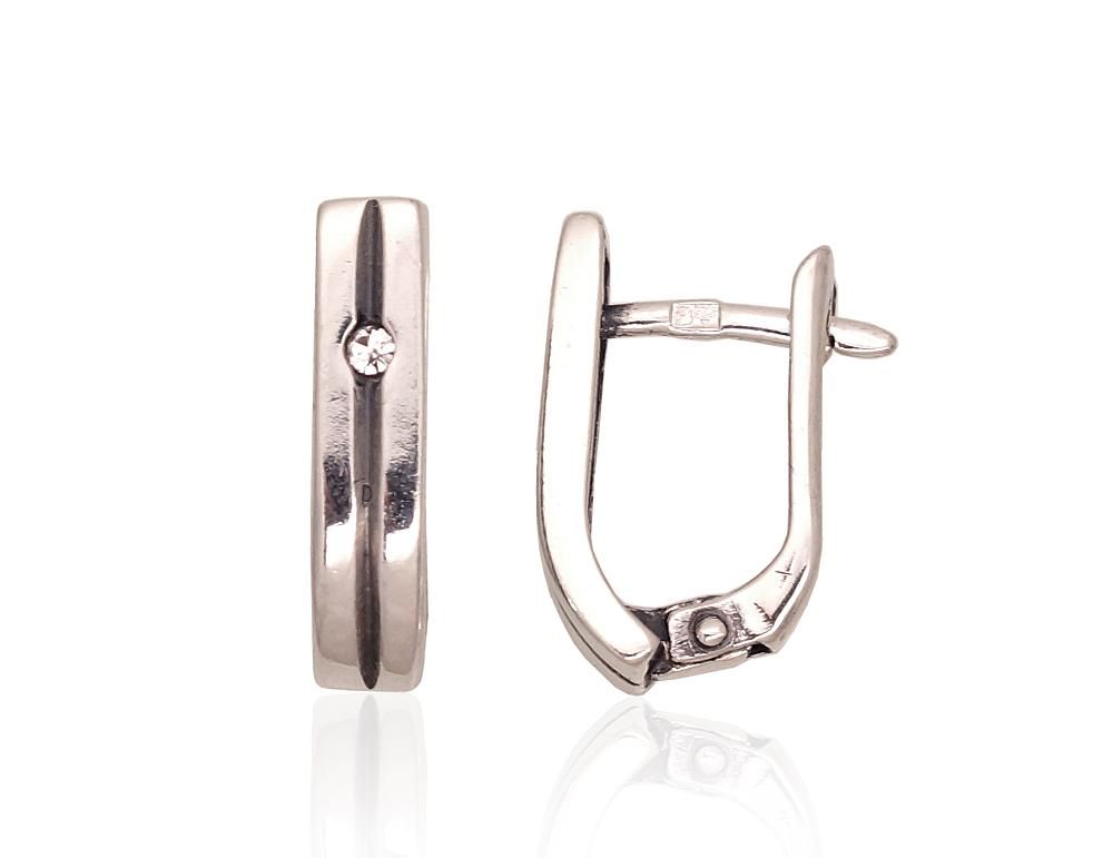 Silver earrings with 'english' lock A2203578POxBkCZ Silver 925° oxide Plating Zirkons  "English" lock