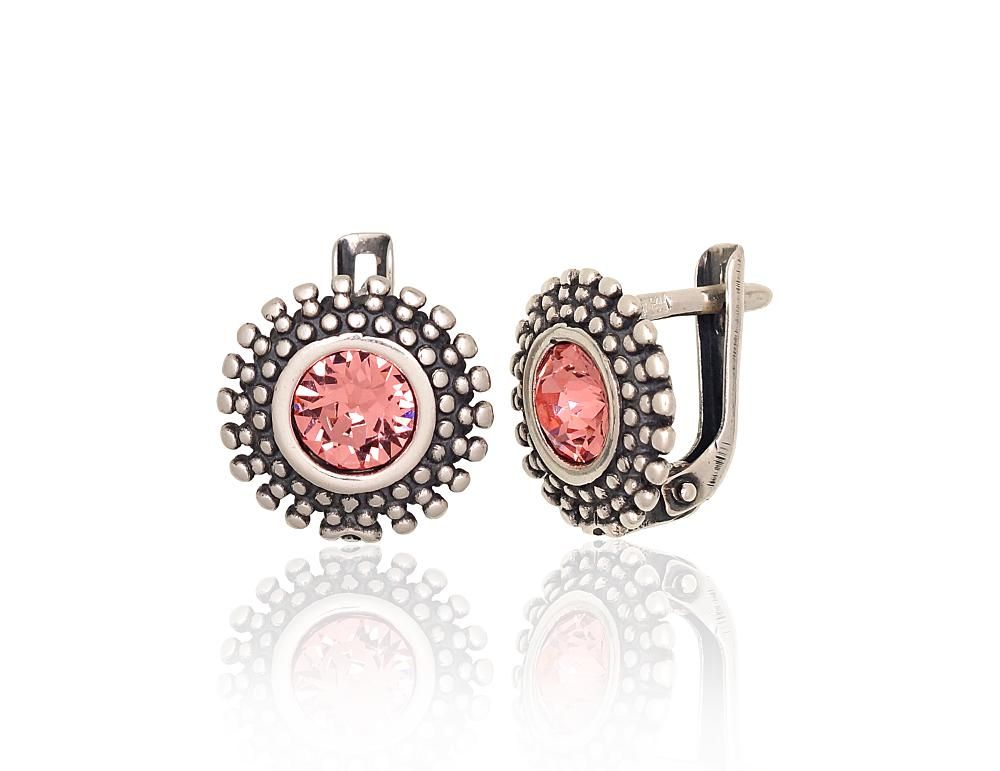 Silver earrings with 'english' lock A2203793POxBkSVLPI Silver 925° oxide Plating Crystals  "English" lock