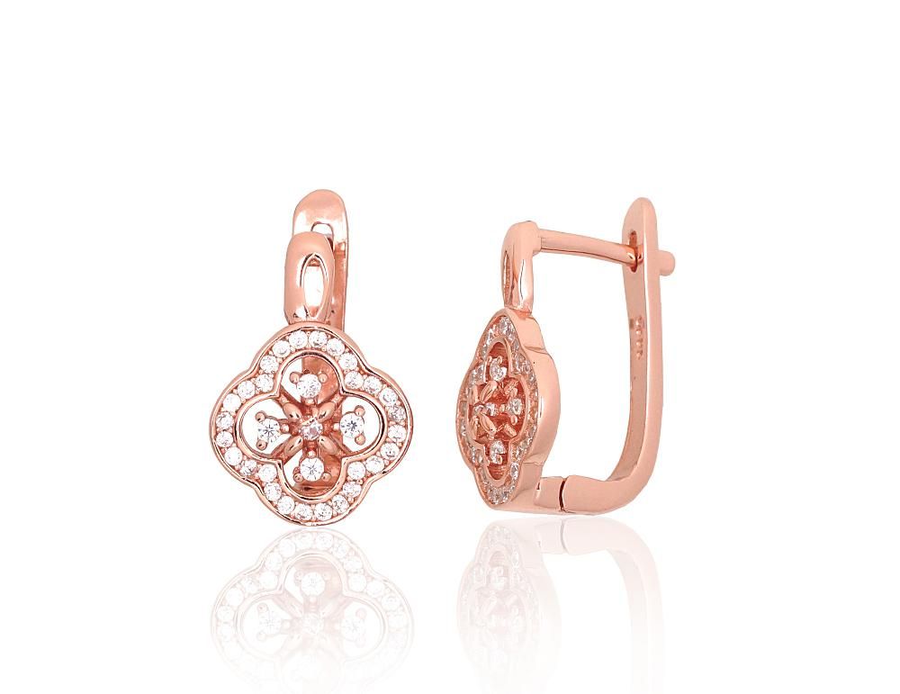 Silver earrings with 'english' lock A2204260PAuRCZ Silver 925° red gold Plating Zirkons  "English" lock