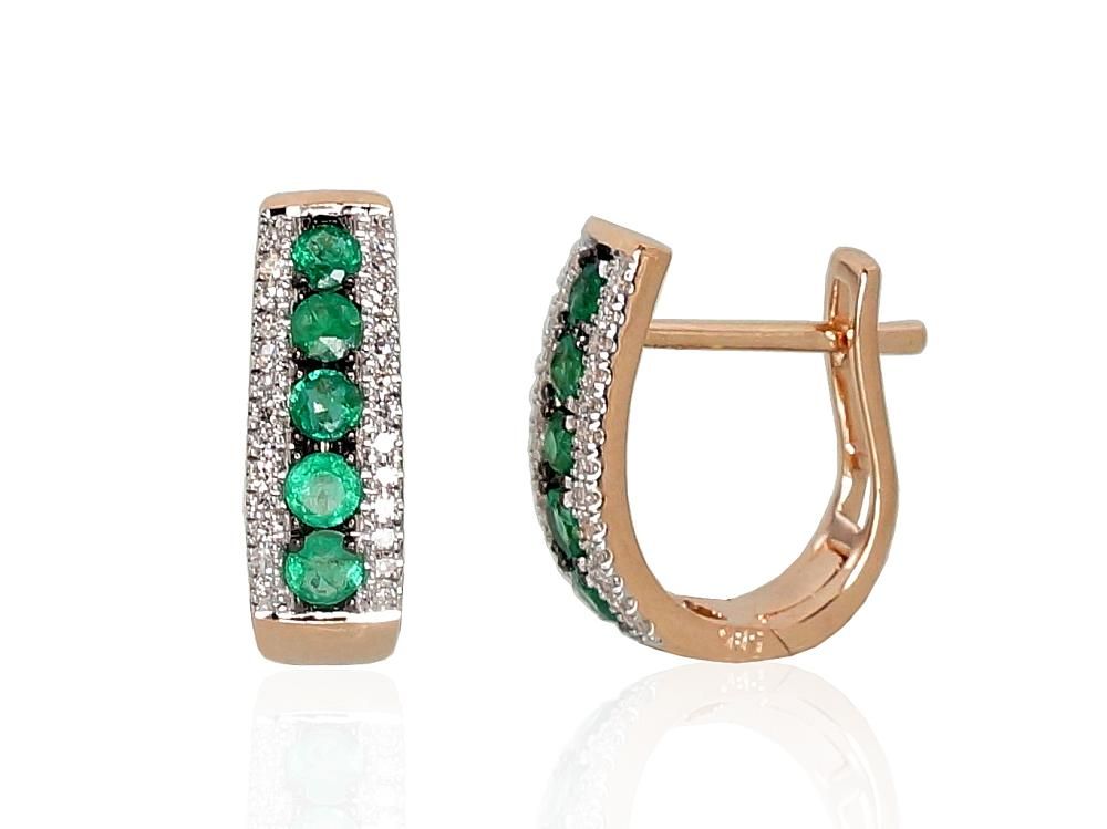 Gold earrings with 'english' lock A1200970AuRPRhWPRhBkDIEM Red Gold 585° Rhodium Plating  Diamonds  Emerald  "English" lock