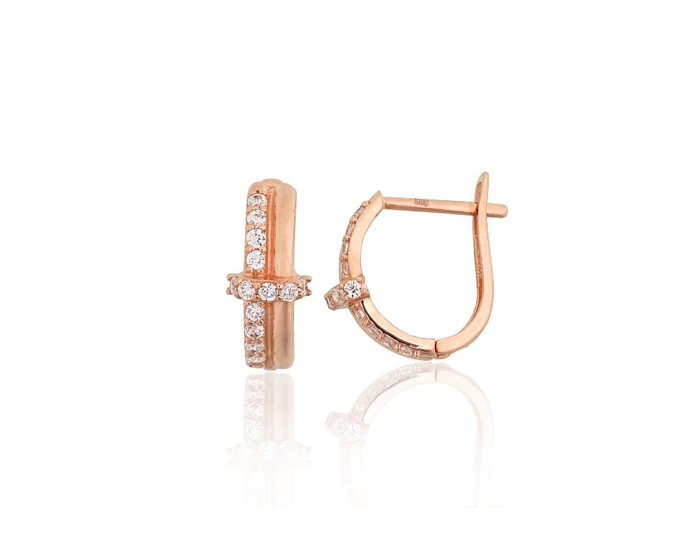Gold earrings with 'english' lock A1201810AuRCZ Red Gold 585° Zirkons  "English" lock