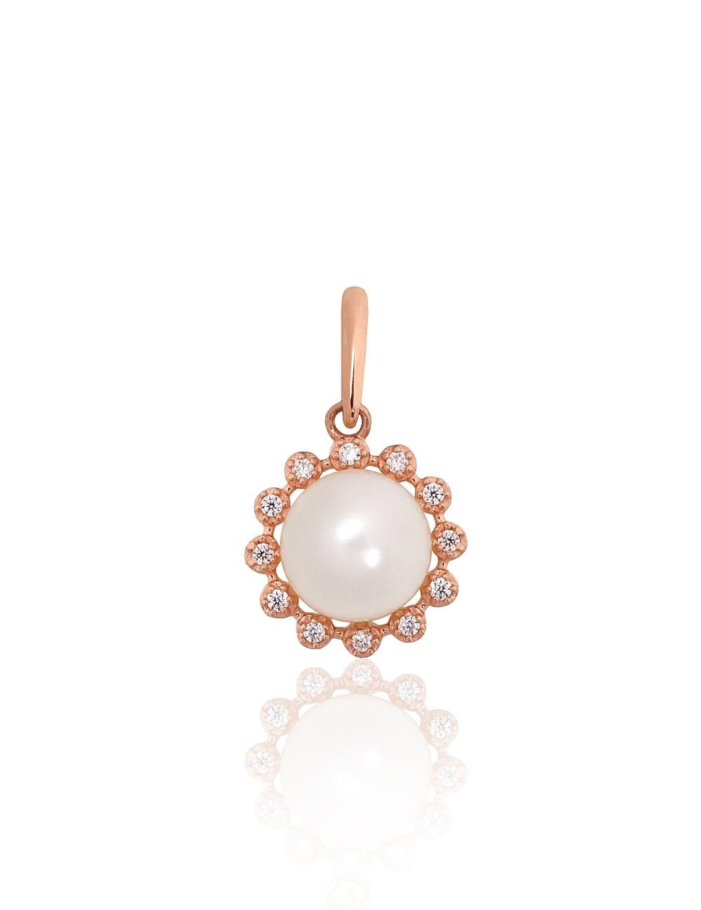 Gold pendant A1301164AuRCZPE Red Gold 585° Zirkons  Freshwater Pearl  Women