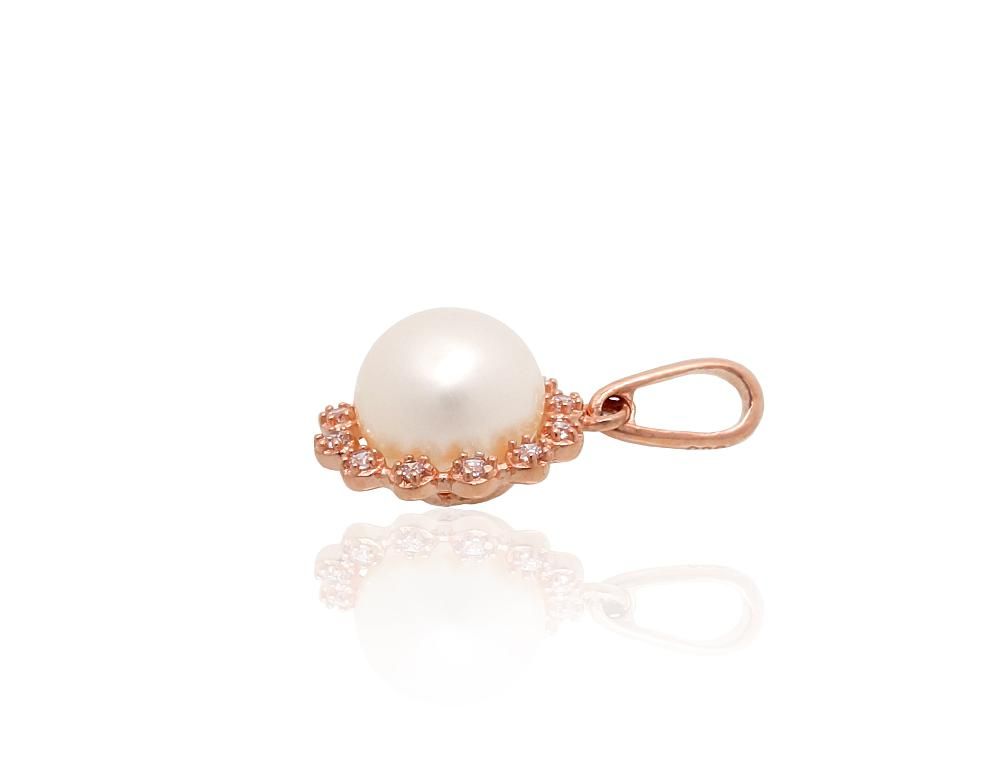 Gold pendant A1301164AuRCZPE Red Gold 585° Zirkons  Freshwater Pearl  Women