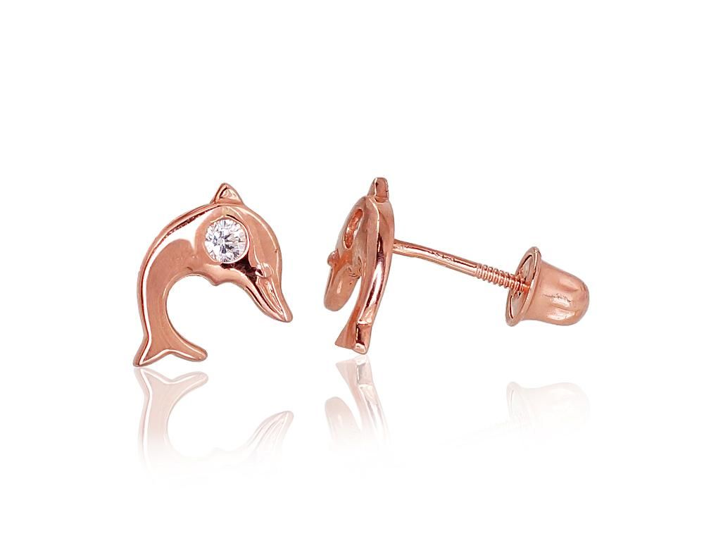 Gold screw studs earrings A1200069AuRCZ Red Gold 585° Zirkons  screw studs