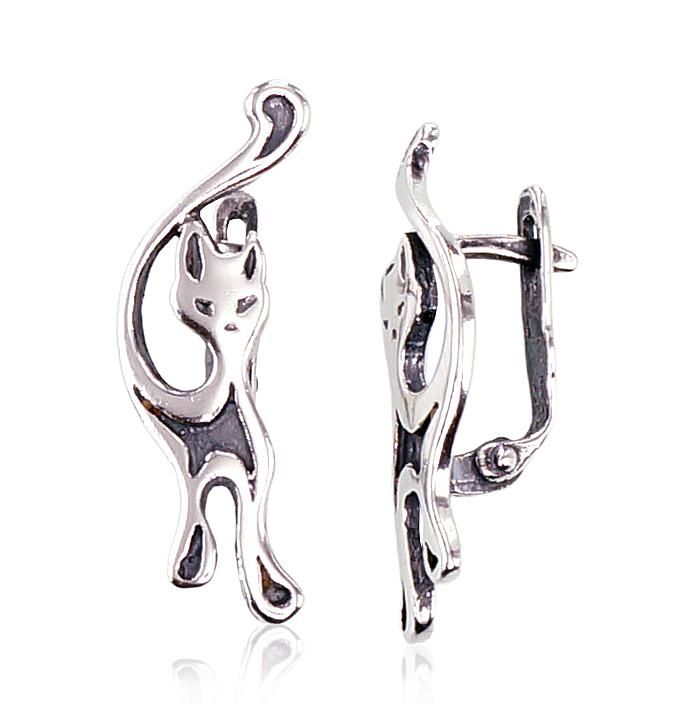 Silver earrings with 'english' lock A2201109POxBk Silver 925° oxide Plating "English" lock