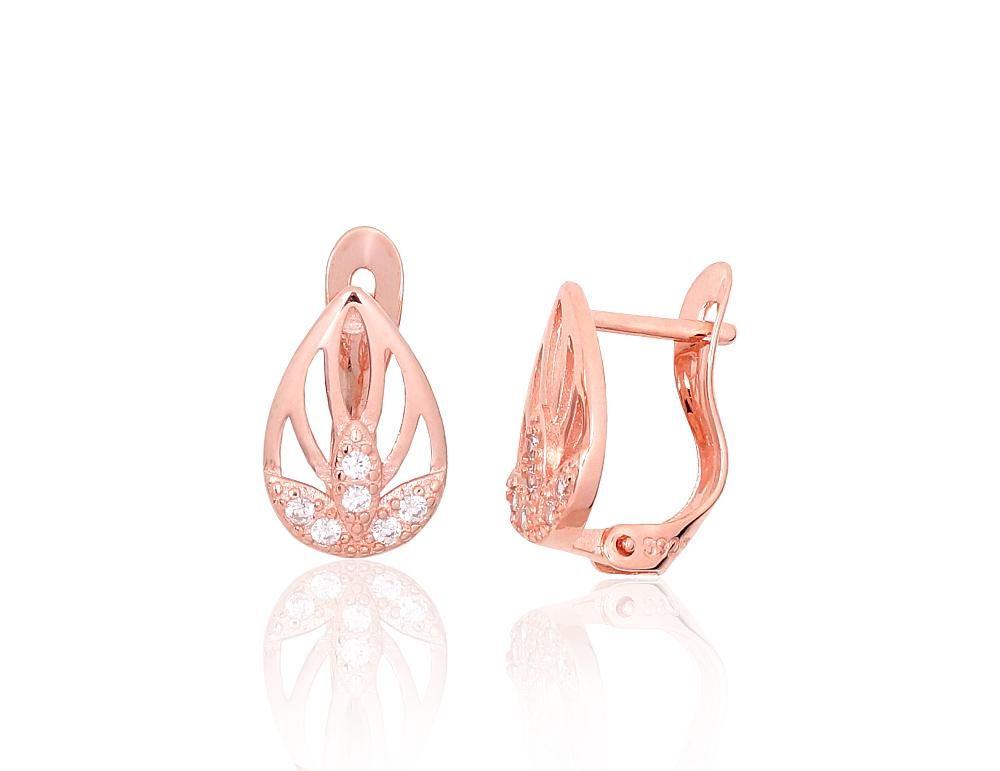 Silver earrings with 'english' lock A2204118PAuRCZ Silver 925° red gold Plating Zirkons  "English" lock