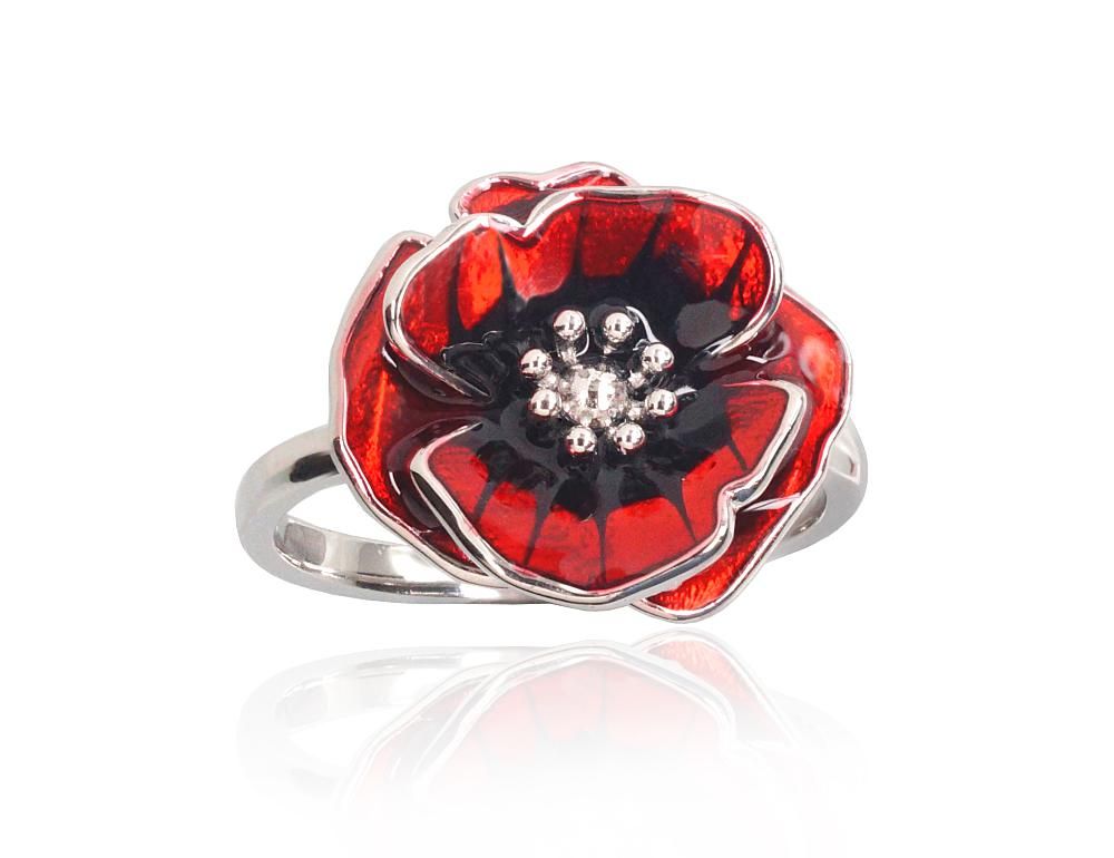 Silver ring A2102009PRhGrMLRMLBK Silver 925° Rhodium Plating Jewelery enamel  Women