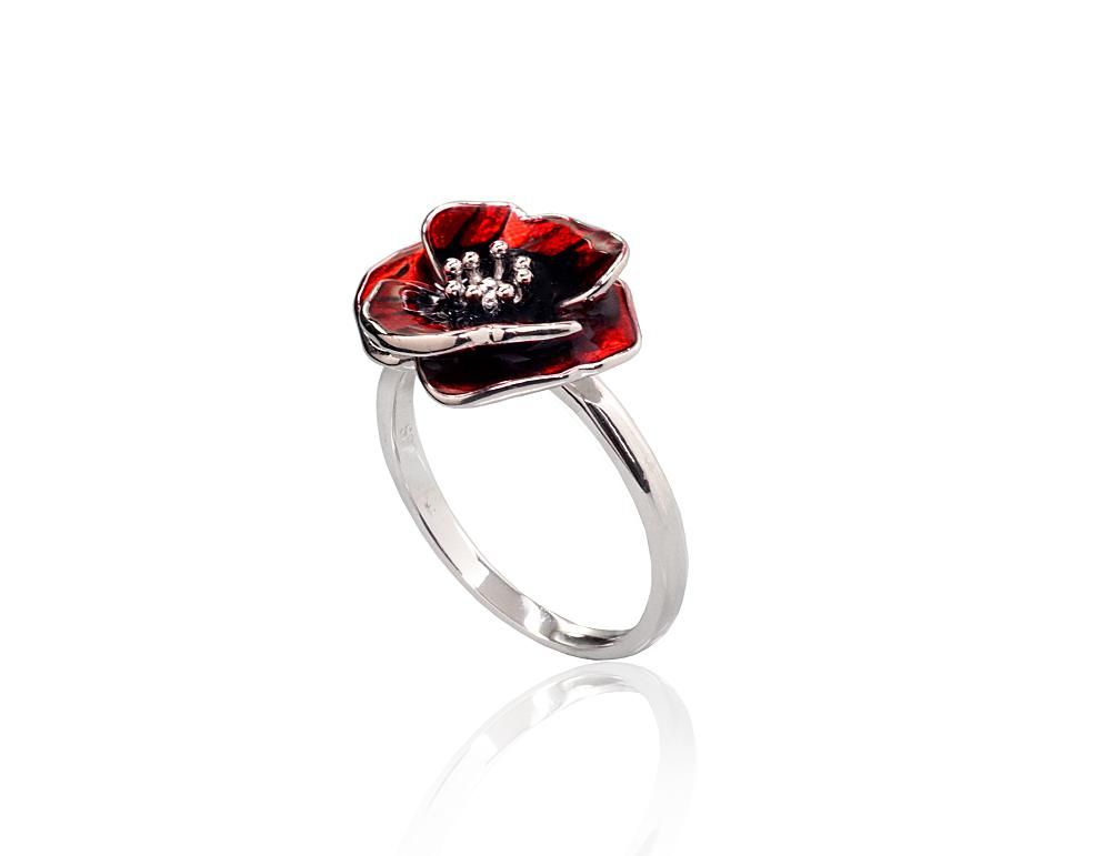 Silver ring A2102009PRhGrMLRMLBK Silver 925° Rhodium Plating Jewelery enamel  Women