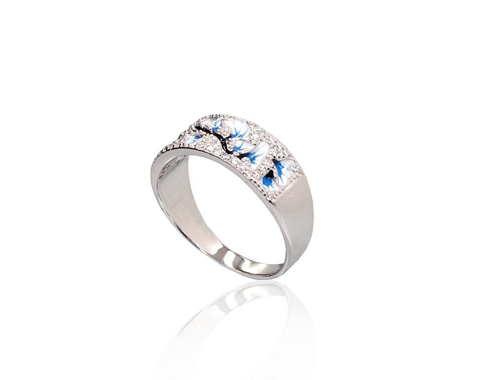 Silver ring A2102010PRhGrCZMLBMLWMLBK Silver 925° Rhodium Plating Zirkons  Jewelery enamel  Women