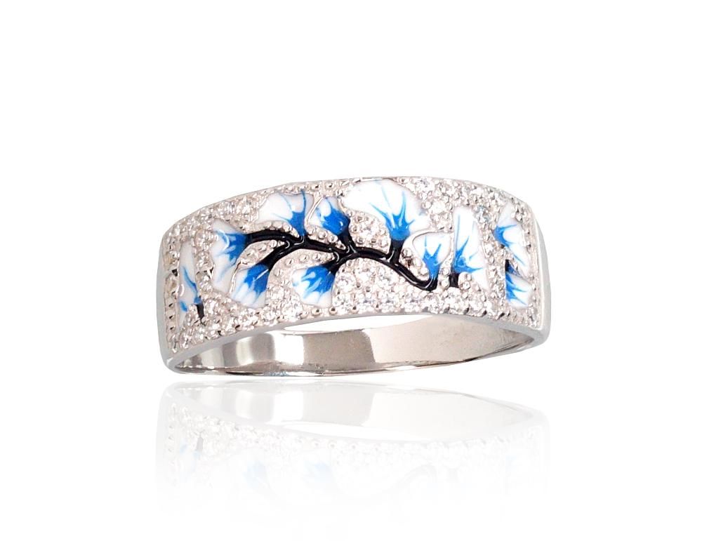 Silver ring A2102010PRhGrCZMLBMLWMLBK Silver 925° Rhodium Plating Zirkons  Jewelery enamel  Women
