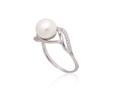 Silver ring A2102015PRhGrCZPE Silver 925° Rhodium Plating Zirkons  Freshwater Pearl  Women