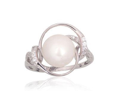 Silver ring A2102016PRhGrCZPE Silver 925° Rhodium Plating Zirkons  Freshwater Pearl  Women
