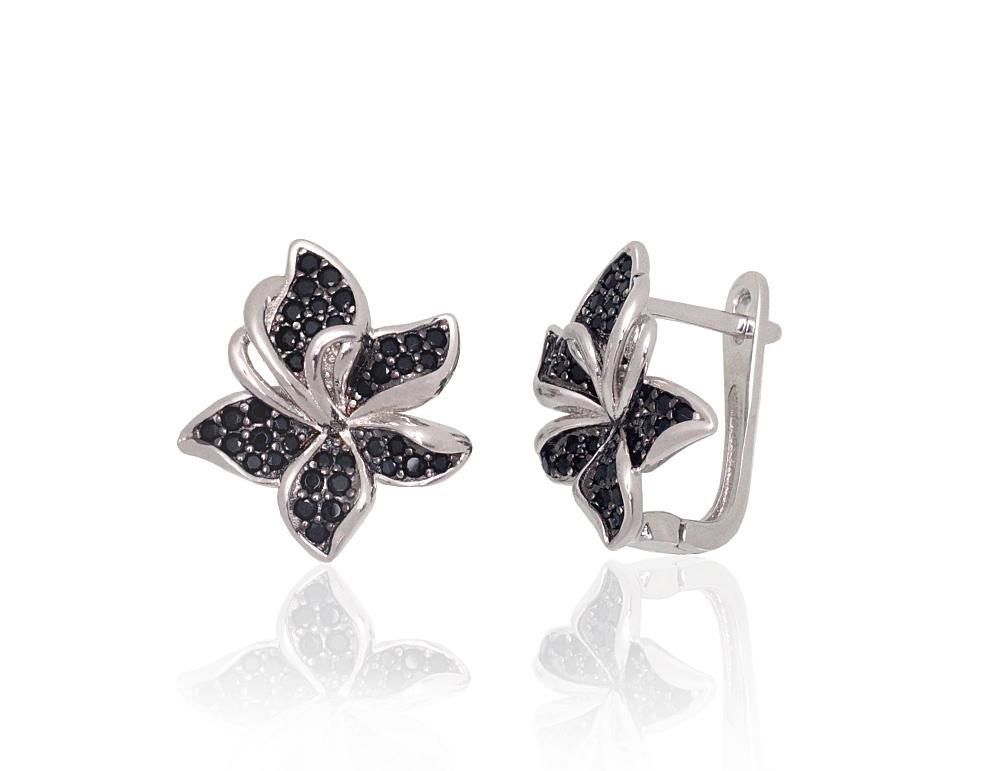 Silver earrings with 'english' lock A2204262PRhGrPRhBkCZBK Silver 925° Rhodium Plating Zirkons  "English" lock