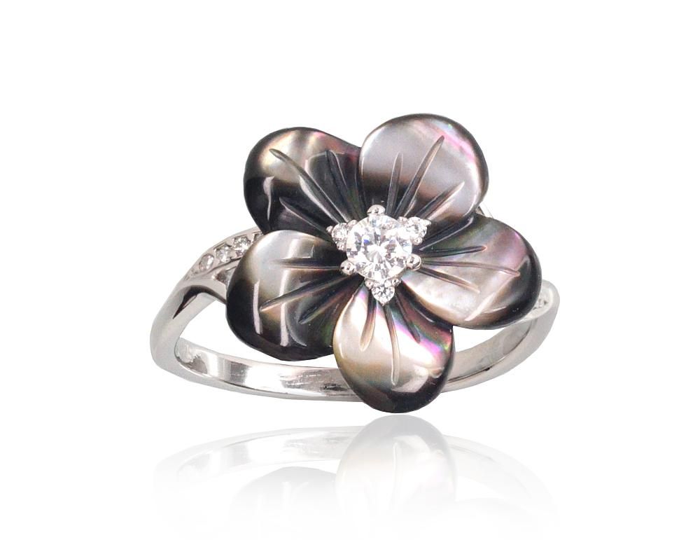 Silver ring A2102008PRhGrCZPLBK Silver 925° Rhodium Plating Zirkons  Motherofpearl  Women