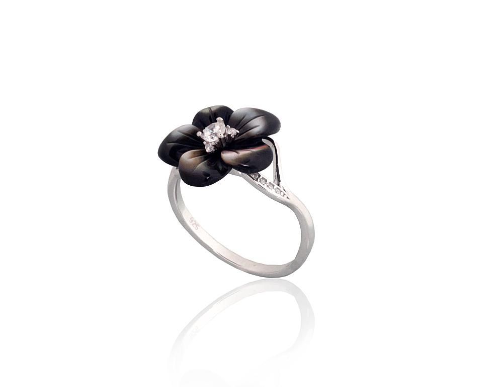 Silver ring A2102008PRhGrCZPLBK Silver 925° Rhodium Plating Zirkons  Motherofpearl  Women