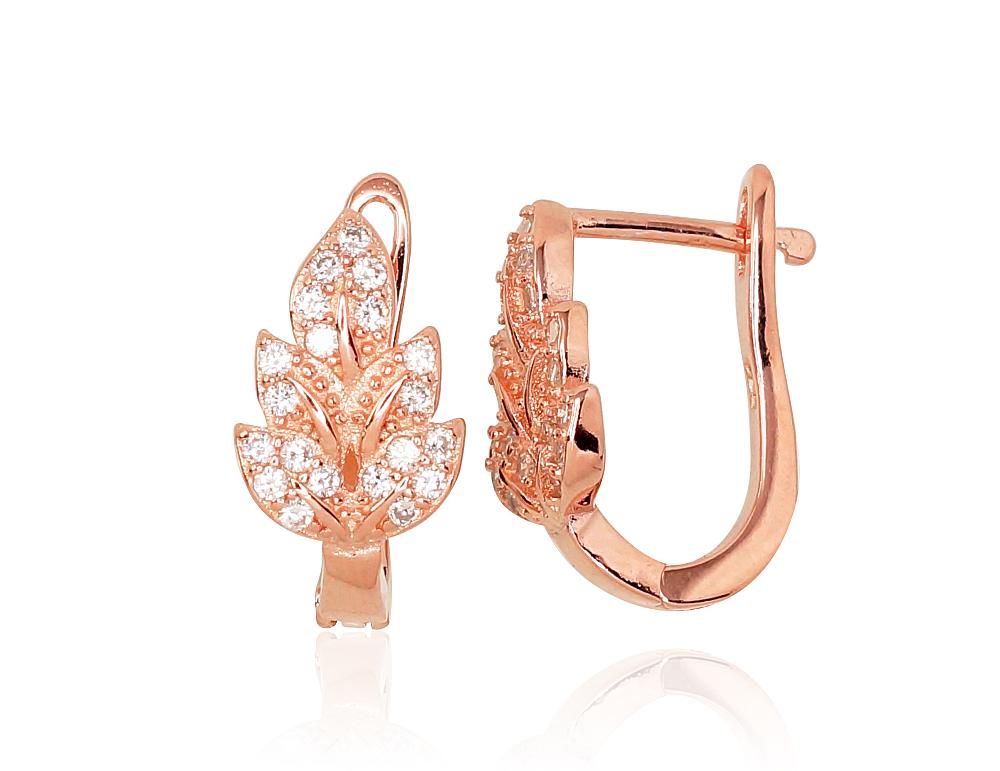 Silver earrings with 'english' lock A2203115PAuRCZ Silver 925° red gold Plating Zirkons  "English" lock