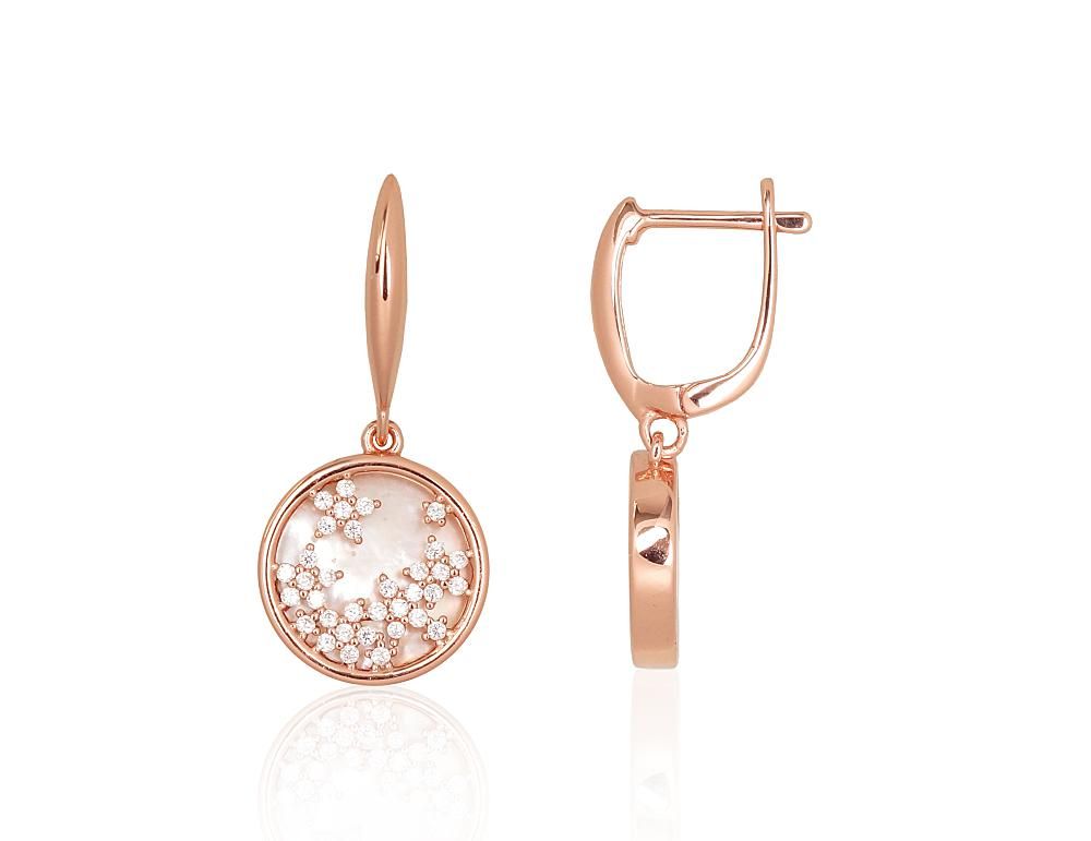 Silver earrings with 'english' lock A2204185PAuRCZPL Silver 925° red gold Plating Zirkons  Motherofpearl  "English" lock