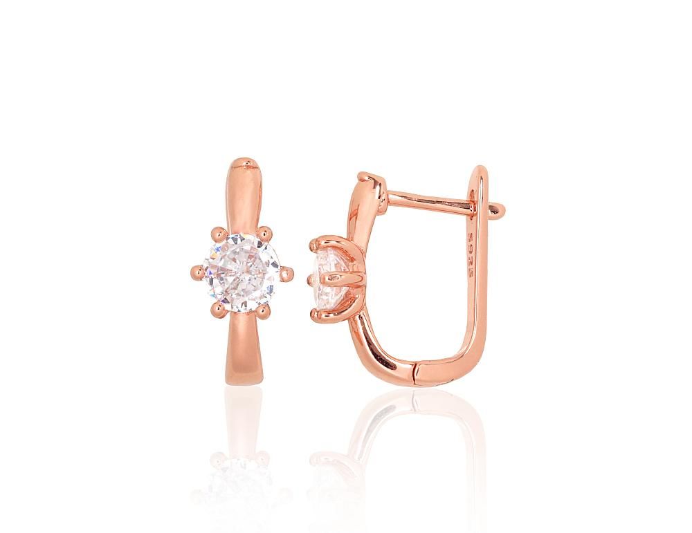 Silver earrings with 'english' lock A2204189PAuRCZ Silver 925° red gold Plating Zirkons  "English" lock