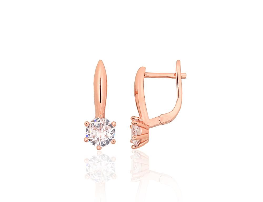 Silver earrings with 'english' lock A2204190PAuRCZ Silver 925° red gold Plating Zirkons  "English" lock